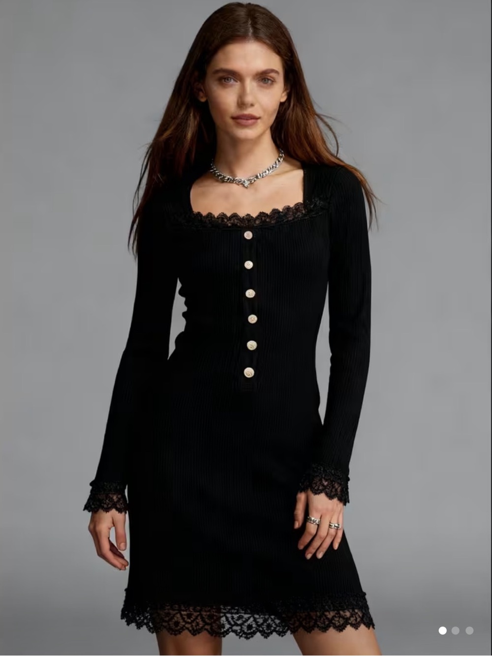 Futario Black Ribbed Lace Dress WhimsiGoth Vamp Dark Academia Sz Small NWT